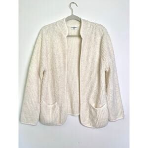Vintage Womens Ivory Cream Cardigan Sweater Medium Cottagecore Boho Knit